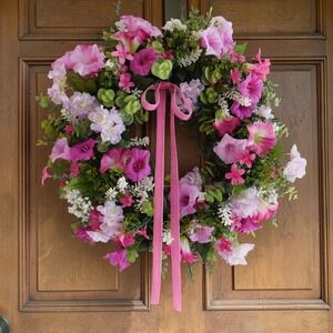 Purple Petunia Wreath, Spring, Summer Front Door, Whites, Housewarming Gift